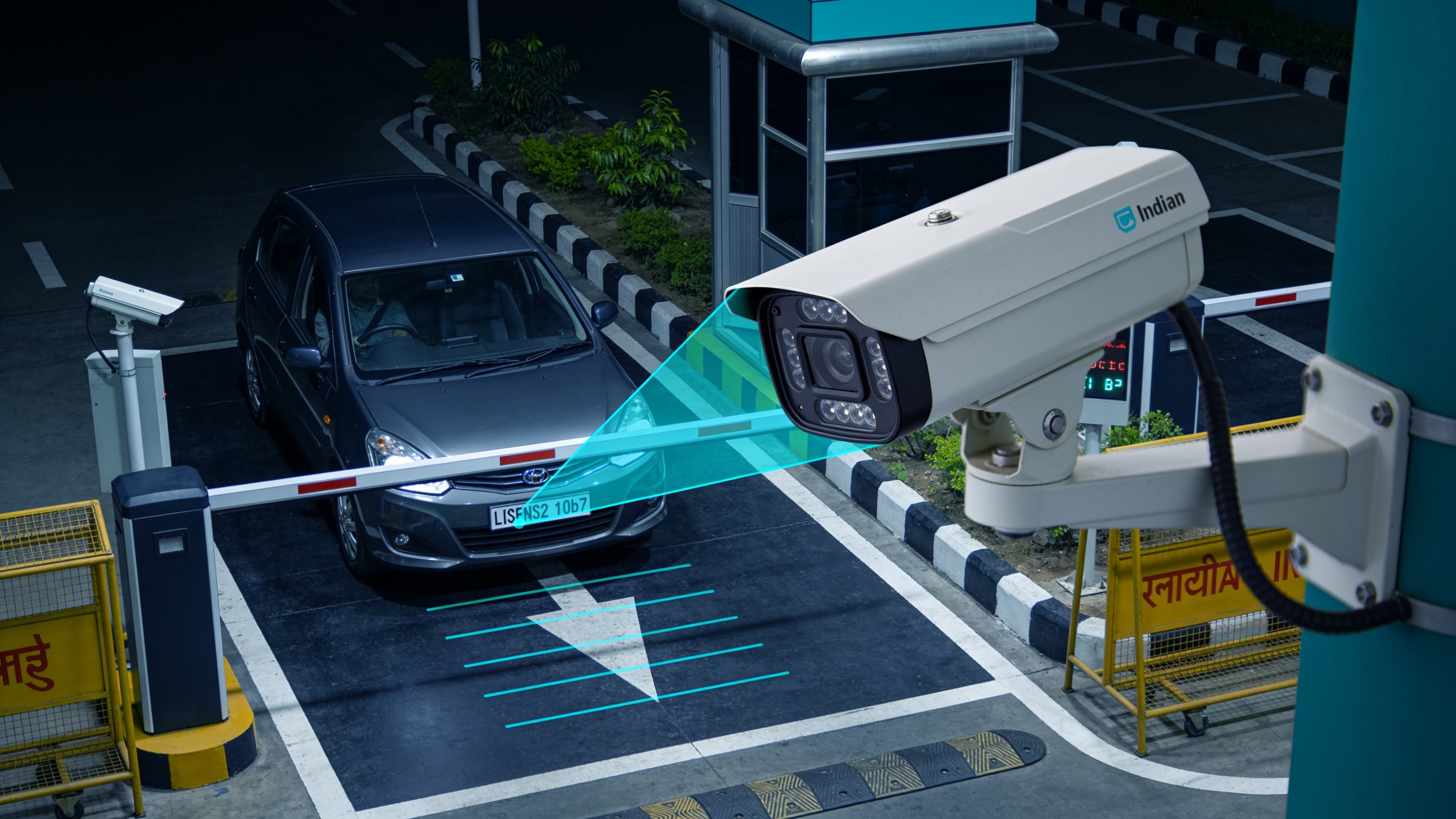 Top-down view of correct CCTV angle for number plate capture at a gate lane